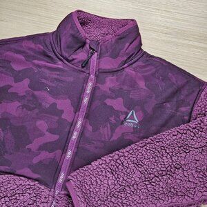 Reebok Purple Camo Sherpa Fleece Jacket Women's Medium Full Zip Pockets Gorpcore